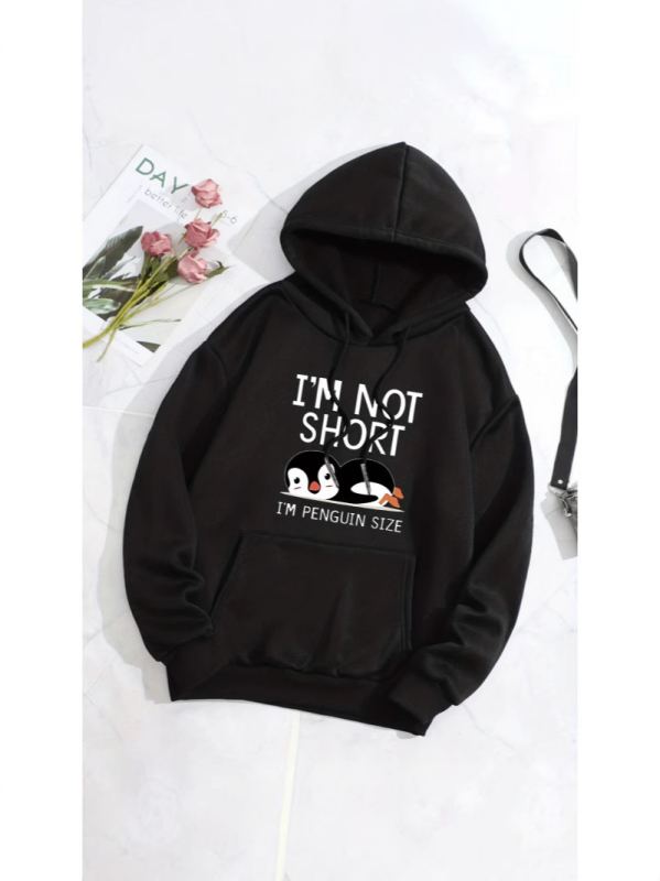 Ženski hoodie s kapuljom - labav kroj, dugi rukavi, poliester tkanina, otisak