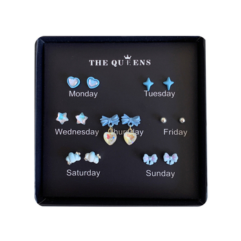 Aino auskari, cinka sakausējums, 925 sudraba stienīši, formas: sirds, zieds, lente, elektroplatēšana