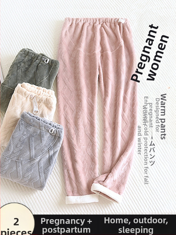 Μαιευτικά παντελόνια πυτζάμας με ζεστό кораλωφλίς, υποστήριξη κοιλιάς, φαρδιά γραμμή, πολυεστέρας 95%+, χειμώνας 2024