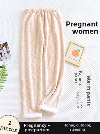 Μαιευτικά παντελόνια πυτζάμας με ζεστό кораλωφλίς, υποστήριξη κοιλιάς, φαρδιά γραμμή, πολυεστέρας 95%+, χειμώνας 2024