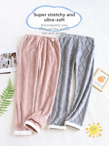 Μαιευτικά παντελόνια πυτζάμας με ζεστό кораλωφλίς, υποστήριξη κοιλιάς, φαρδιά γραμμή, πολυεστέρας 95%+, χειμώνας 2024