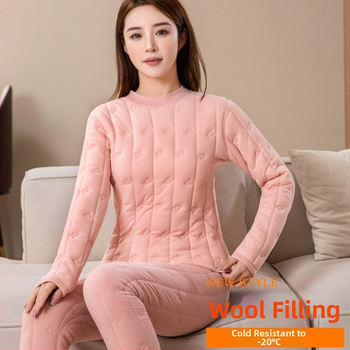 Vuneni termalni komplet donjeg rublja, ekstra debeli, tri sloja, s polu-visokim ovratnikom, bez šavova, dugi rukavi i hlače, veluru podstava, grijanje, zaštita koljena, struka i leđa