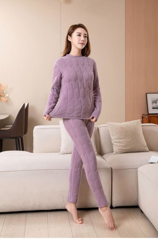 Vuneni termalni komplet donjeg rublja, ekstra debeli, tri sloja, s polu-visokim ovratnikom, bez šavova, dugi rukavi i hlače, veluru podstava, grijanje, zaštita koljena, struka i leđa