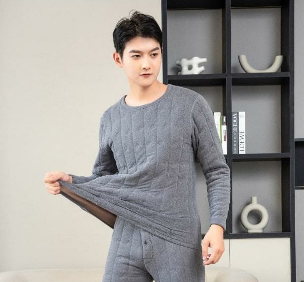 Vuneni termalni komplet donjeg rublja, ekstra debeli, tri sloja, s polu-visokim ovratnikom, bez šavova, dugi rukavi i hlače, veluru podstava, grijanje, zaštita koljena, struka i leđa