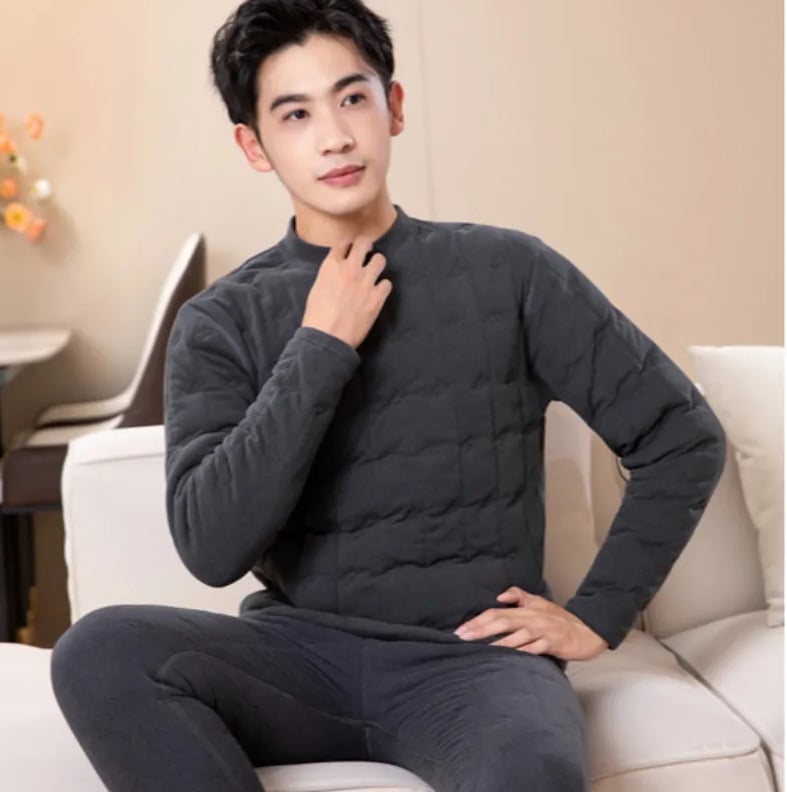 Vuneni termalni komplet donjeg rublja, ekstra debeli, tri sloja, s polu-visokim ovratnikom, bez šavova, dugi rukavi i hlače, veluru podstava, grijanje, zaštita koljena, struka i leđa