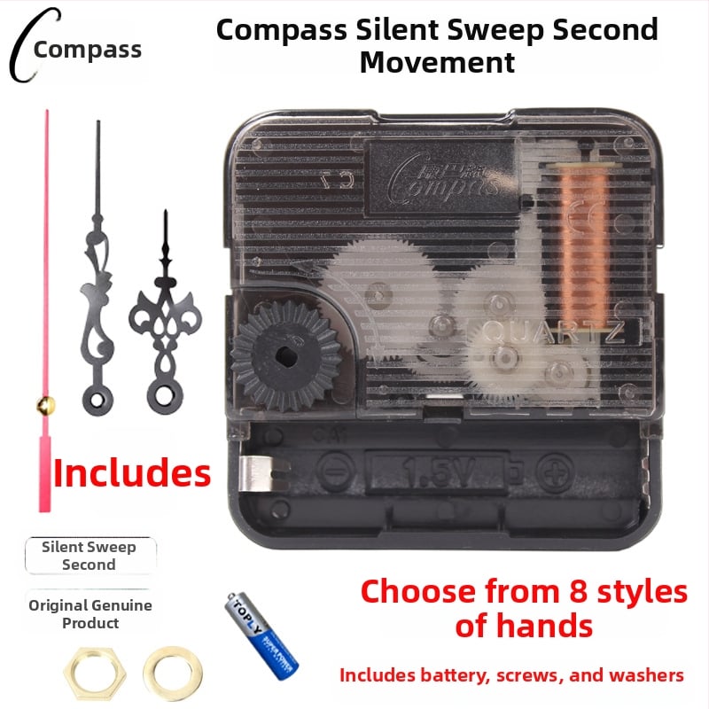 Kvarts seina kellamootor – vaikne töö, sujuv sekundilise liikumisega, plastkorpus