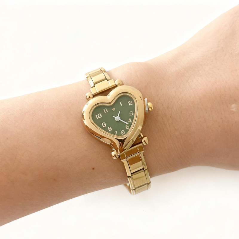 XYSP Női szabadidő kvarc karóra Pearl mozgással, rozsdamentes acél szíj, szív alakú számlap, fém tok, 10 m vízállóság