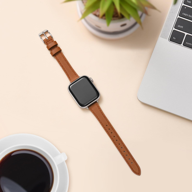 Curea Apple Watch - Piele naturală, Stil feminin fresh, proaspăt și dulce, Iarna 2023, Compatibil cu Apple Watch Seria 4–8