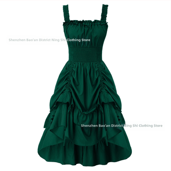 Suknelė su petnešėlėmis ir pečių atviru kaklu, pūkota midi suknelė, poliesterio audinys, Pavasaris 2024