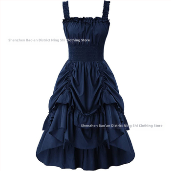 Suknelė su petnešėlėmis ir pečių atviru kaklu, pūkota midi suknelė, poliesterio audinys, Pavasaris 2024