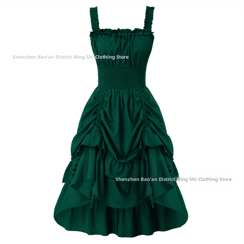 Suknelė su petnešėlėmis ir pečių atviru kaklu, pūkota midi suknelė, poliesterio audinys, Pavasaris 2024