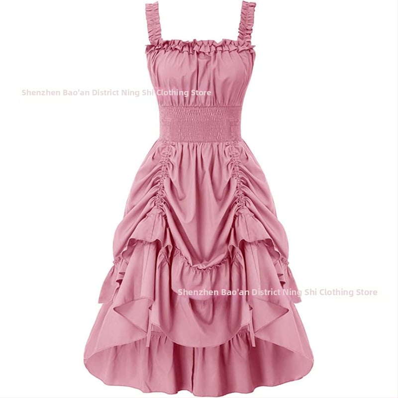 Suknelė su petnešėlėmis ir pečių atviru kaklu, pūkota midi suknelė, poliesterio audinys, Pavasaris 2024