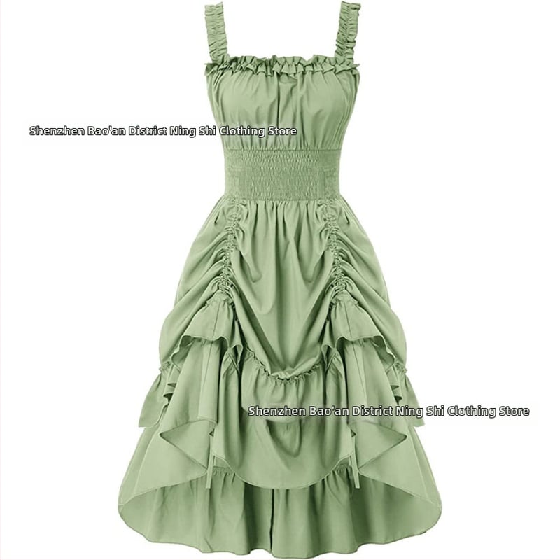 Suknelė su petnešėlėmis ir pečių atviru kaklu, pūkota midi suknelė, poliesterio audinys, Pavasaris 2024