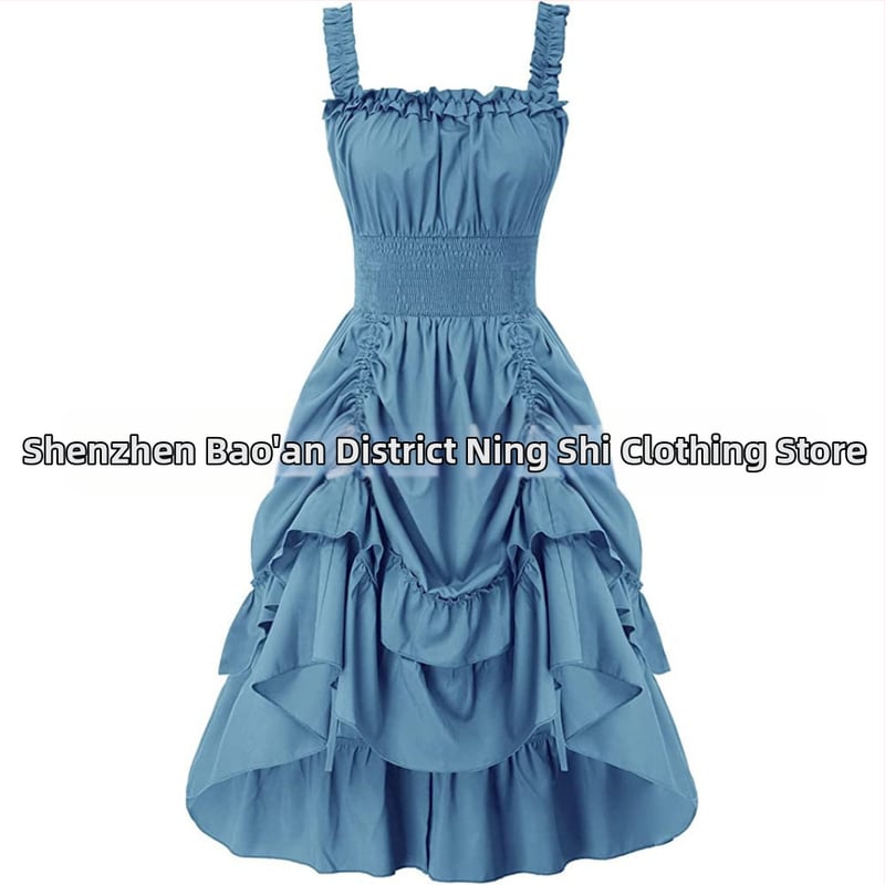 Suknelė su petnešėlėmis ir pečių atviru kaklu, pūkota midi suknelė, poliesterio audinys, Pavasaris 2024