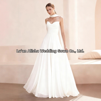 Õhtukleit ilma õlarihmadeta, pikk A-liini siluett, kõrge talje, polüestri segu pulmakleit