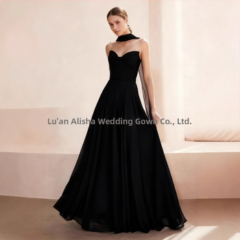 Õhtukleit ilma õlarihmadeta, pikk A-liini siluett, kõrge talje, polüestri segu pulmakleit