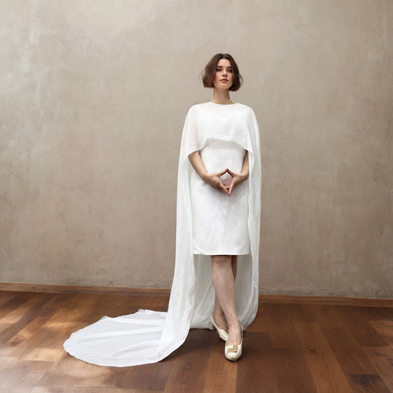 Șal din nylon cu glugă, pentru nuntă și banchet - monocrom, țesut