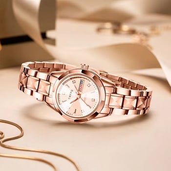 Női kvarcóra – Koreai stílus, világító számlap, naptár, 30m vízálló, rozsdamentes acél szíj