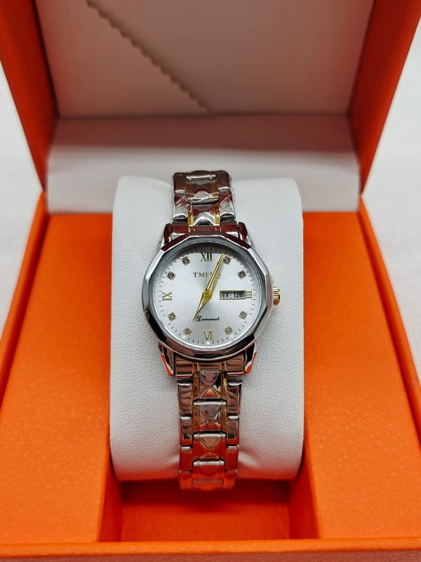 Női kvarcóra – Koreai stílus, világító számlap, naptár, 30m vízálló, rozsdamentes acél szíj