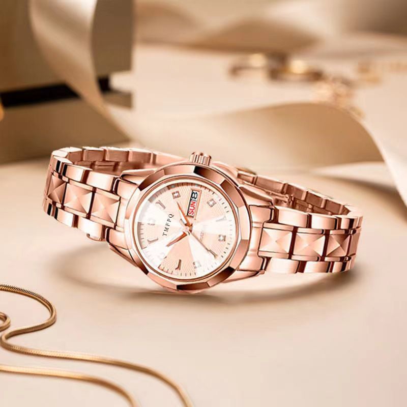 Női kvarcóra – Koreai stílus, világító számlap, naptár, 30m vízálló, rozsdamentes acél szíj