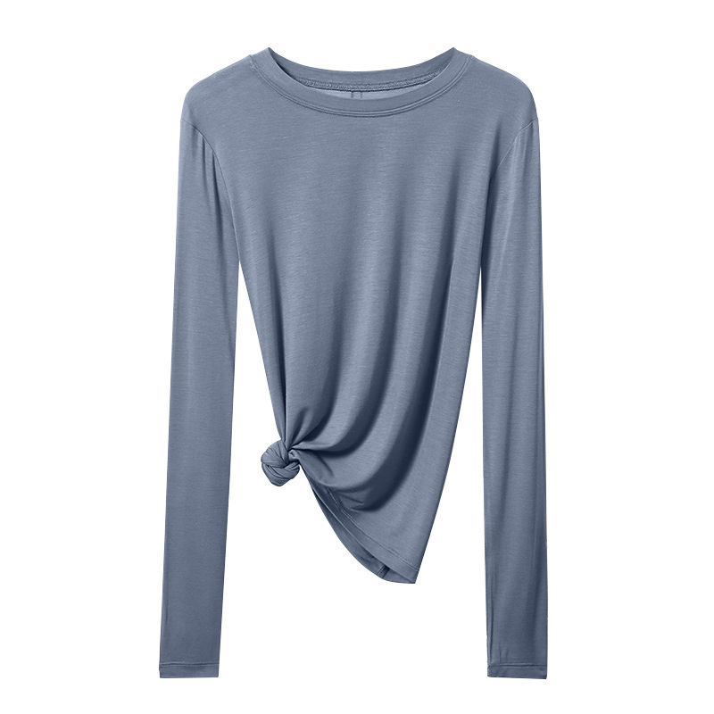 Ženski modalni T-shirt s dugim rukavima i okruglim izrezom, svestrani bazni top, uski kroj, plus veličina, korejski stil
