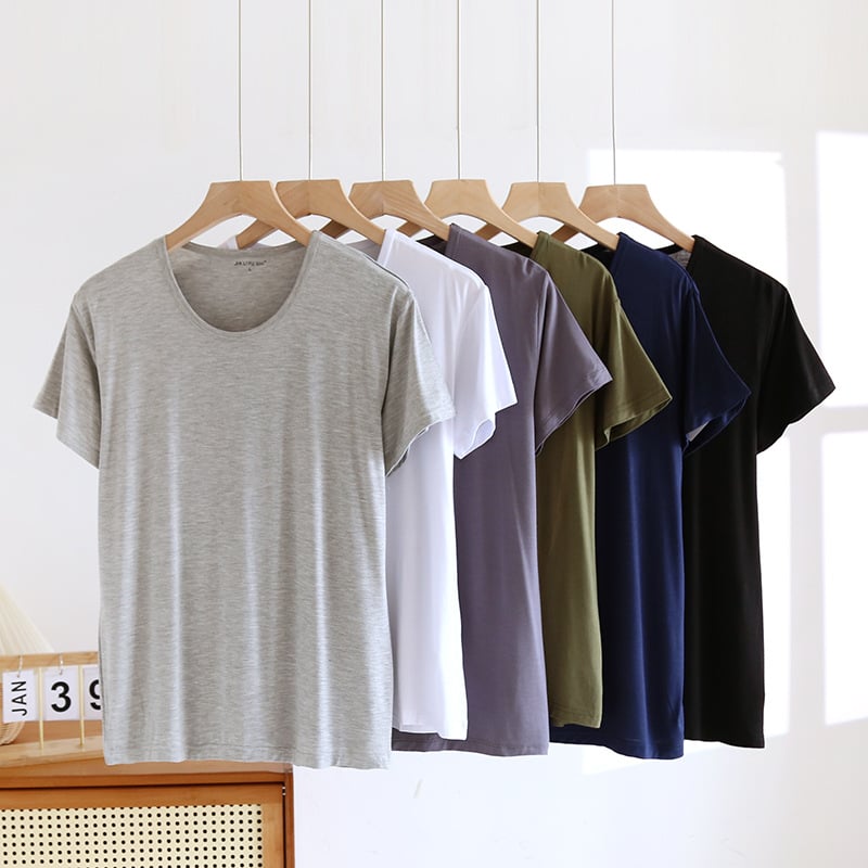 Modal materjalist lühikeste käistega meeste T-särk, vaba lõige, V-kaelus, suvi, kiire kuivatamine