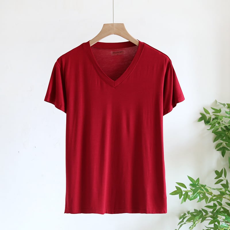 Modal materjalist lühikeste käistega meeste T-särk, vaba lõige, V-kaelus, suvi, kiire kuivatamine