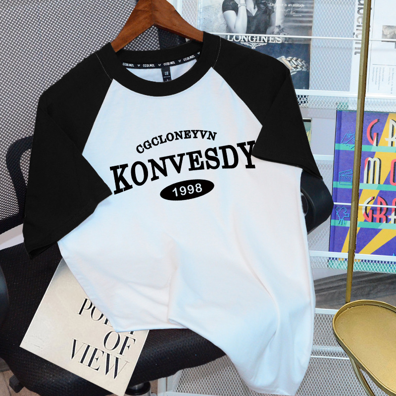 Ženski pamučni Raglan T-shirt kratkih rukava, slobodan kroj, tisak s tekstom, okrugli izrez, ulični stil