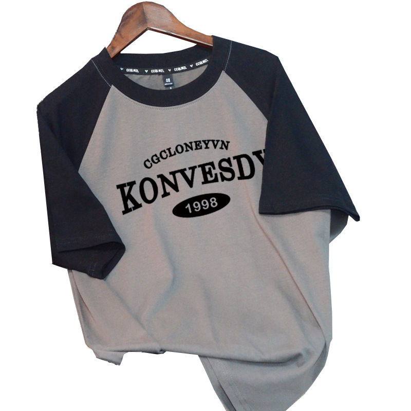Ženski pamučni Raglan T-shirt kratkih rukava, slobodan kroj, tisak s tekstom, okrugli izrez, ulični stil