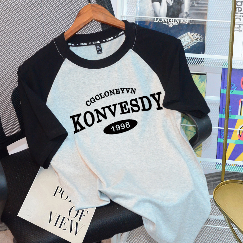 Ženski pamučni Raglan T-shirt kratkih rukava, slobodan kroj, tisak s tekstom, okrugli izrez, ulični stil