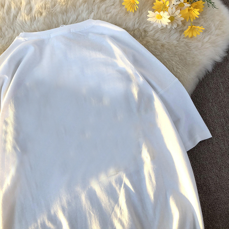 Ženski pamučni Raglan T-shirt kratkih rukava, slobodan kroj, tisak s tekstom, okrugli izrez, ulični stil