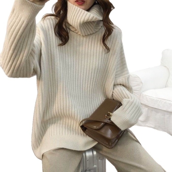 Női magasnyakú pulóver, laza szabás, hosszú ujjú, normál hosszúságú (50–65 cm), spandex anyag, őszi-téli 2025