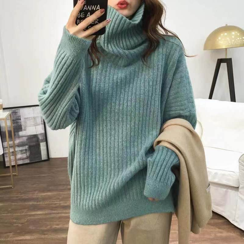 Női magasnyakú pulóver, laza szabás, hosszú ujjú, normál hosszúságú (50–65 cm), spandex anyag, őszi-téli 2025