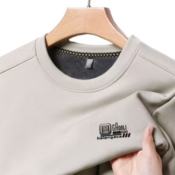 Meeste pikkade varrukatega T-särk fleecevoodriga, ringikujuline kaelus, puuvilla-poliester segu, kevad 2025