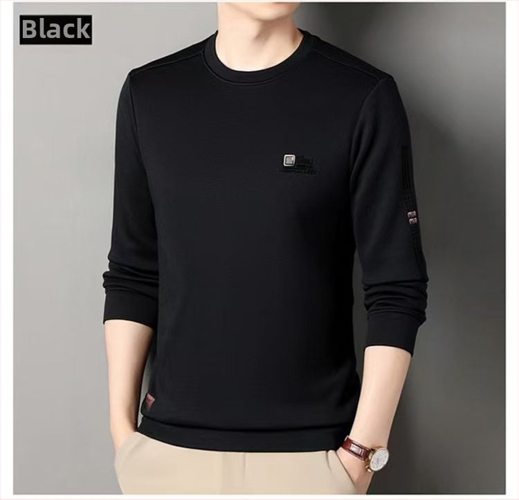 Meeste pikkade varrukatega T-särk fleecevoodriga, ringikujuline kaelus, puuvilla-poliester segu, kevad 2025