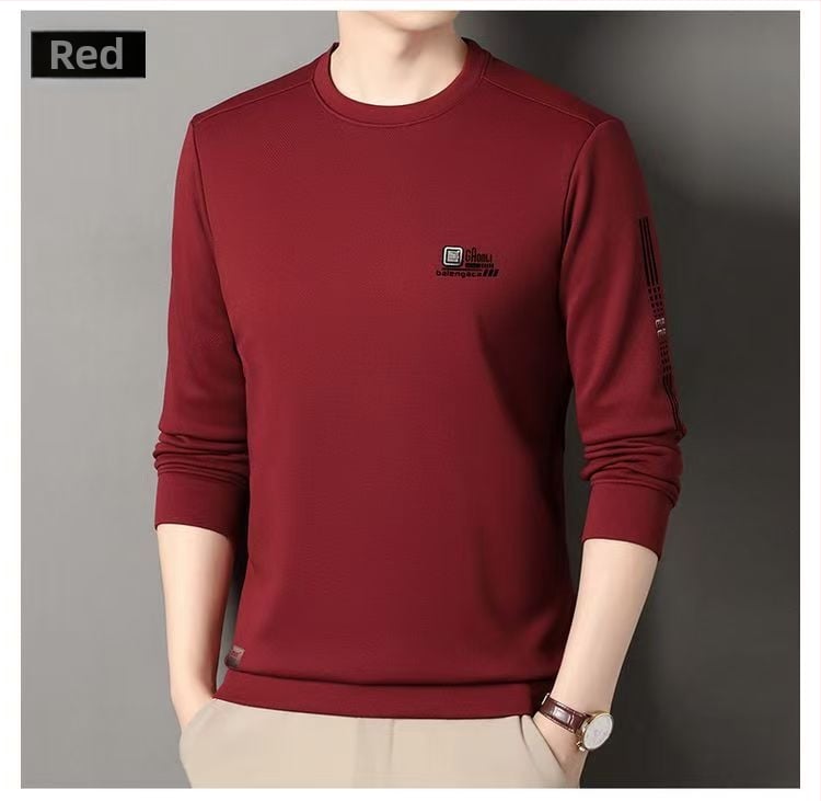 Meeste pikkade varrukatega T-särk fleecevoodriga, ringikujuline kaelus, puuvilla-poliester segu, kevad 2025