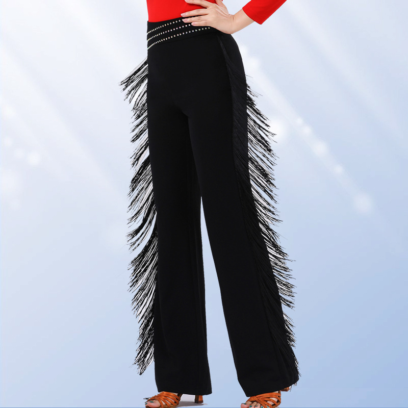 Дамски танцов топ с ресни и пайети, кръгло деколте, дълги ръкави, коприна от Южна Корея със 5% спандекс