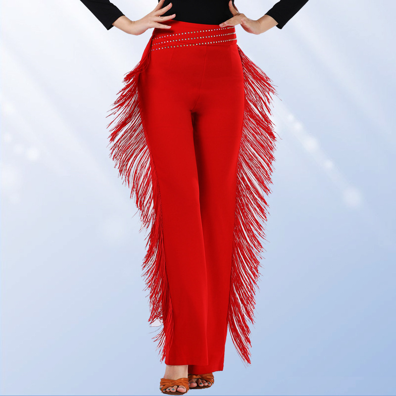 Дамски танцов топ с ресни и пайети, кръгло деколте, дълги ръкави, коприна от Южна Корея със 5% спандекс