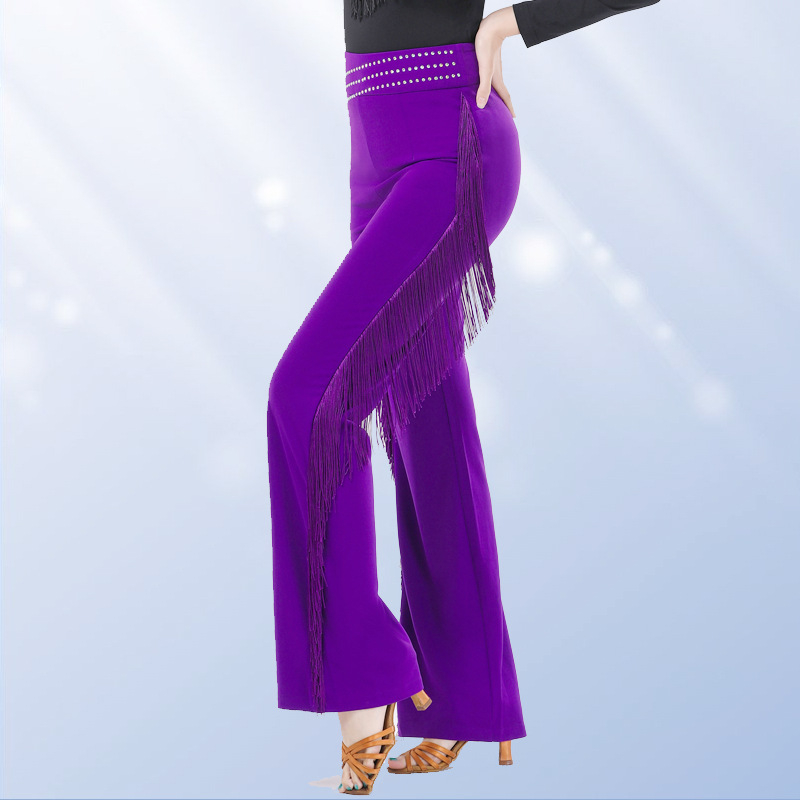 Дамски танцов топ с ресни и пайети, кръгло деколте, дълги ръкави, коприна от Южна Корея със 5% спандекс