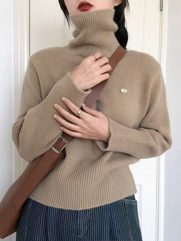 Ženski džemper s visokim ovratnikom, jesen-zima 2025, retro korejski stil, širok kroj, elegantan slojeviti top