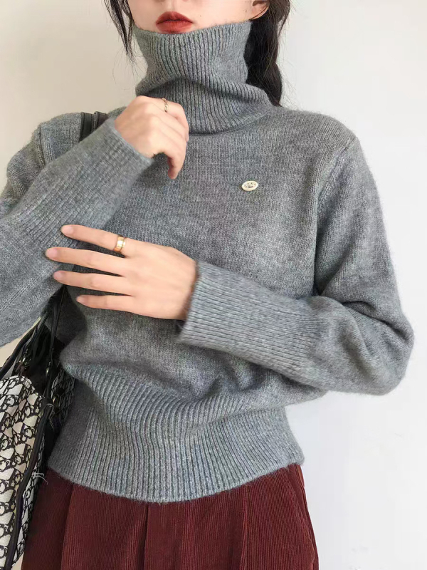 Ženski džemper s visokim ovratnikom, jesen-zima 2025, retro korejski stil, širok kroj, elegantan slojeviti top