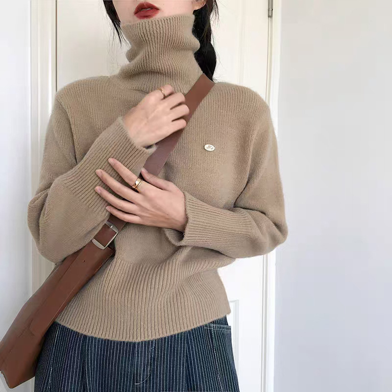 Ženski džemper s visokim ovratnikom, jesen-zima 2025, retro korejski stil, širok kroj, elegantan slojeviti top