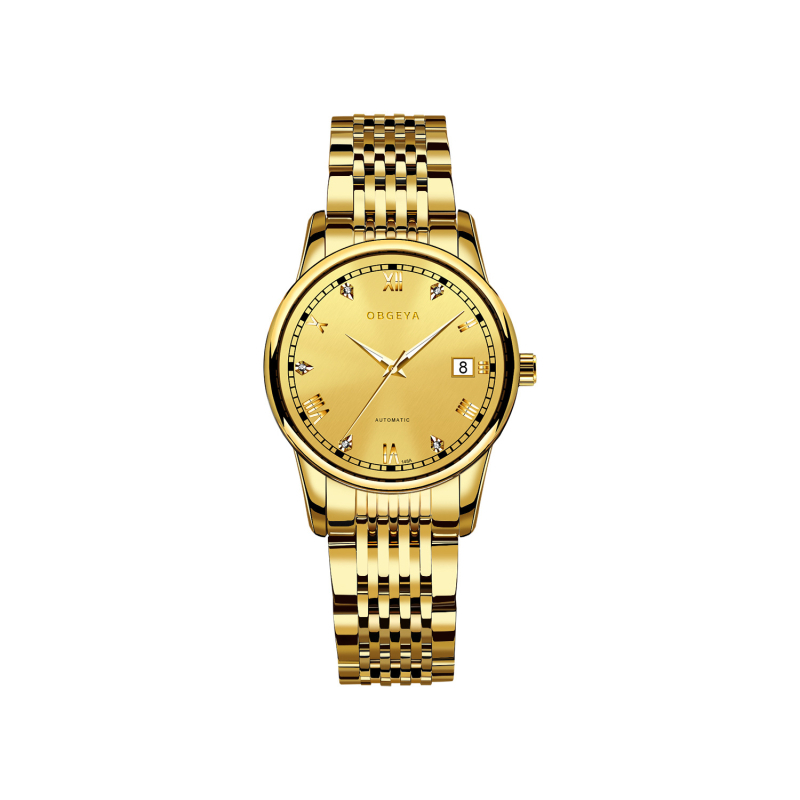 Ženski modni sat Opel Gea s dijamantnim ukrasom, kalendar, nehrđajuća čelična narukvica, vodootporan do 30 m, automatski mehanički pogon