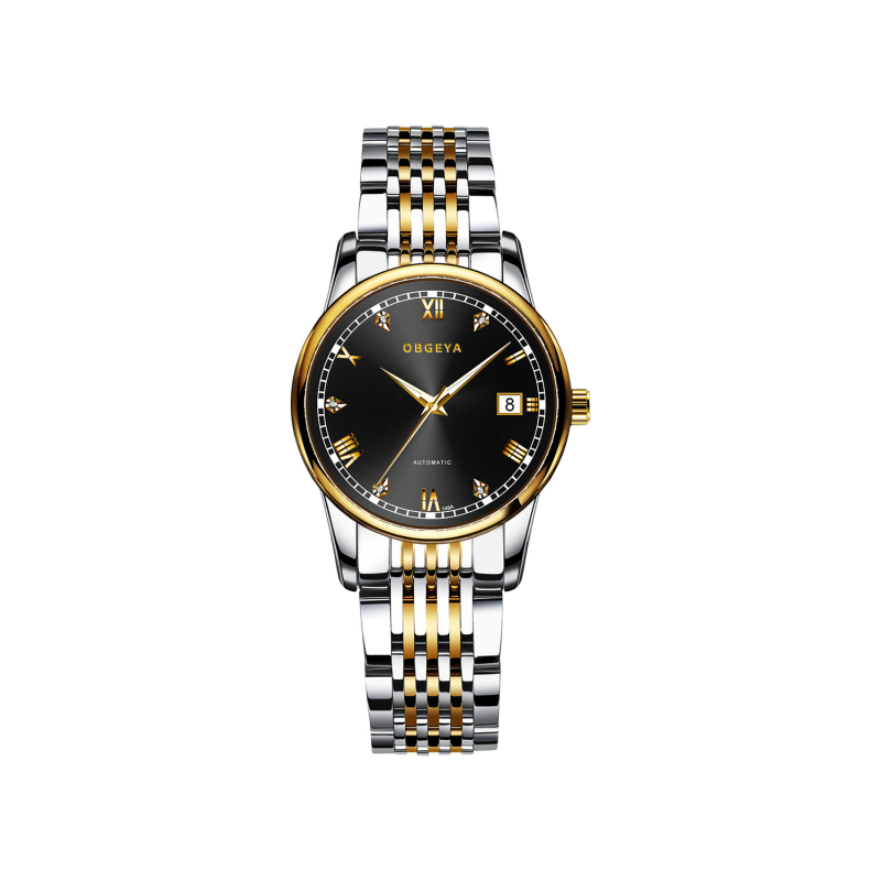 Ženski modni sat Opel Gea s dijamantnim ukrasom, kalendar, nehrđajuća čelična narukvica, vodootporan do 30 m, automatski mehanički pogon