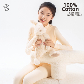 Djevojački dječji termalni komplet (gornji dio i hlače), 100% pamuk, podstava pamuk, prozračno, antibakterijsko, umjerena toplina