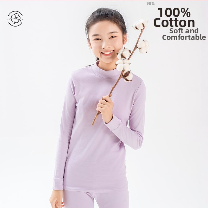 Djevojački dječji termalni komplet (gornji dio i hlače), 100% pamuk, podstava pamuk, prozračno, antibakterijsko, umjerena toplina