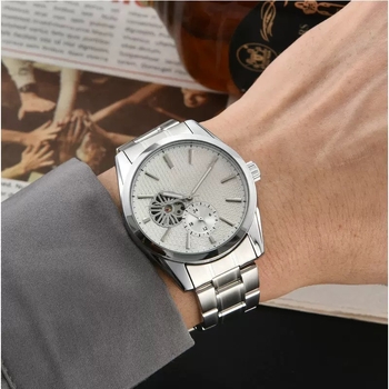 Muški mehanički sat s kaišem od nehrđajućeg čelika, mineralno staklo, prozirni stražnji poklopac, vodootpornost 10 m