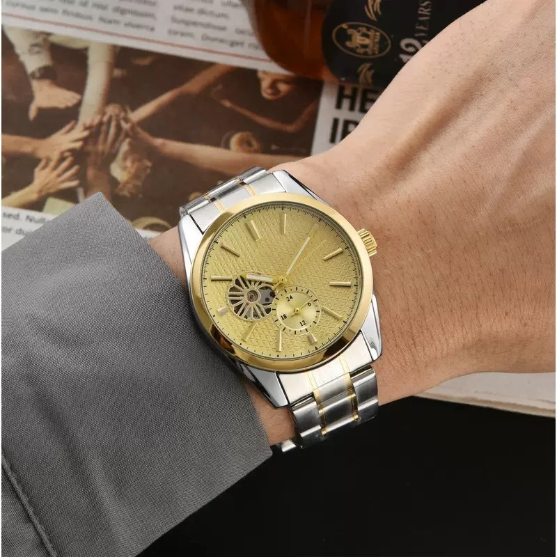 Muški mehanički sat s kaišem od nehrđajućeg čelika, mineralno staklo, prozirni stražnji poklopac, vodootpornost 10 m