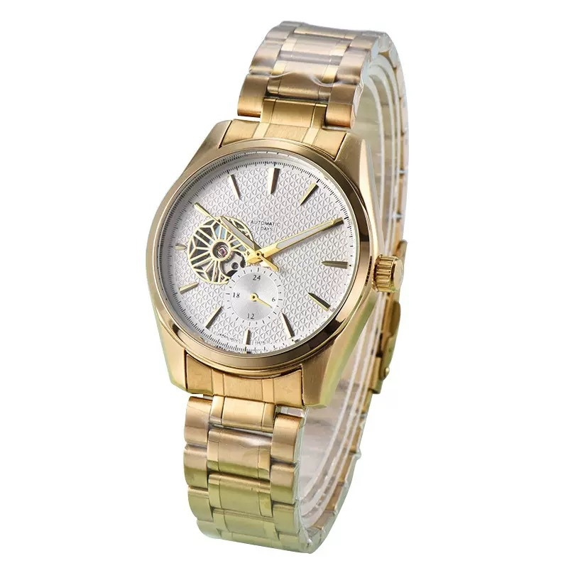 Muški mehanički sat s kaišem od nehrđajućeg čelika, mineralno staklo, prozirni stražnji poklopac, vodootpornost 10 m