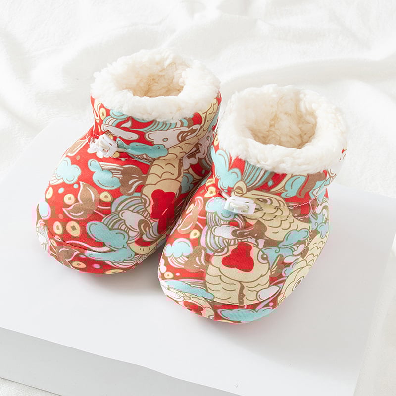 Cipele za učenje hodanja za bebe 1–3 godine, mekani potplat, elastični kaiš, gornji dio od 100% pamuka, karikaturni uzorak, debeli potplat